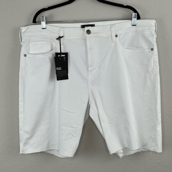 Paige Federal Iced Frost White Denim Raw Hem Cut Off Jean Shorts 30/32 NWT - Picture 12 of 12